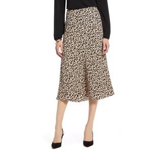 Halogen Bias Cut A-Line MIDI Skirt Large Leopard